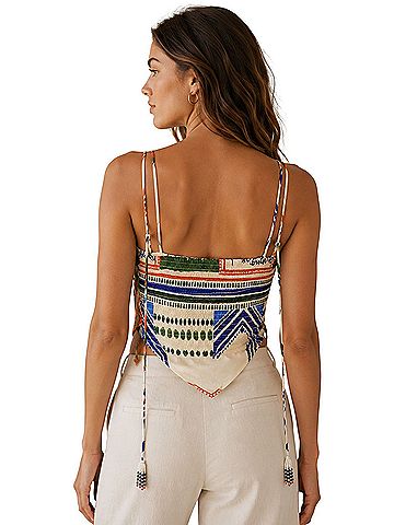 Rachel Zoe Resort Tropical Print Scarf Hem Cami Beaded Tie Tank Tank Top (view 2)