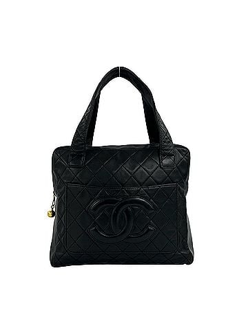 Chanel CHANEL Vintage Matelassé Coco Mark Lambskin Leather Handbag, Black 30726 (view 1)