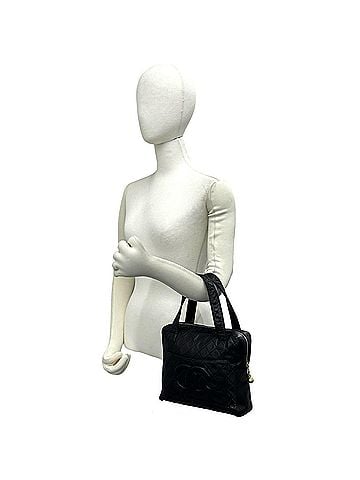 Chanel CHANEL Vintage Matelassé Coco Mark Lambskin Leather Handbag, Black 30726 (view 2)