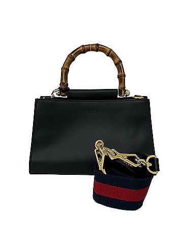 Gucci GUCCI Nymphaea Bamboo Sherry Line Leather 2-way Handbag/Shoulder Bag Black/Red 77190 (view 1)