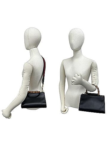 Gucci GUCCI Nymphaea Bamboo Sherry Line Leather 2-way Handbag/Shoulder Bag Black/Red 77190 (view 2)