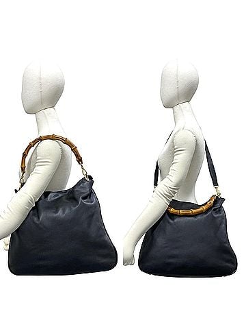 Gucci GUCCI Old Gucci Bamboo Leather 2-way Shoulder Bag Tote Handbag Black 73816 (view 2)