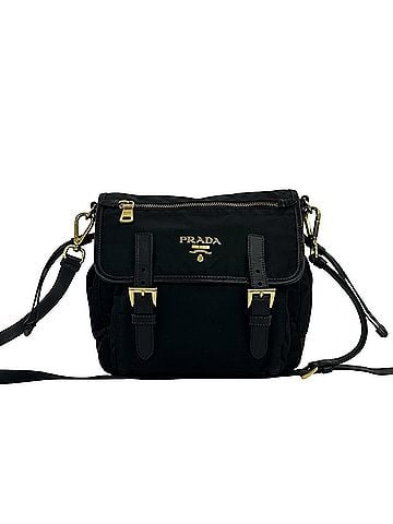 Prada PRADA Prada logo hardware Tessuto nylon Saffiano leather genuine shoulder bag pochette sacoche black 45999 (view 1)