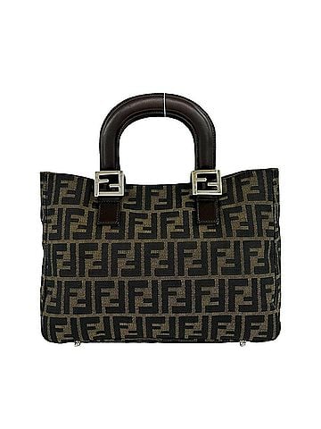 Fendi FENDI Zucca FF pattern logo hardware canvas leather book handbag mini tote bag brown black 923-5 (view 1)