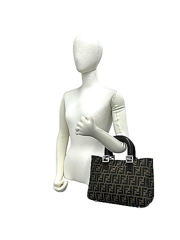 Fendi FENDI Zucca FF pattern logo hardware canvas leather book handbag mini tote bag brown black 923-5 (view 2)