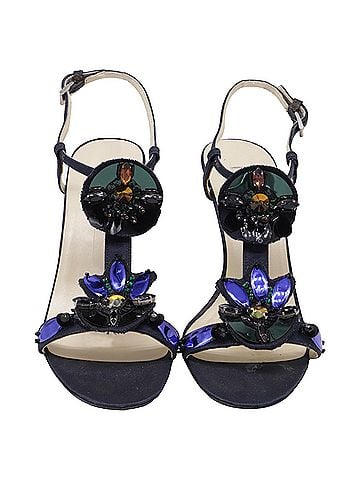 Prada Prada Jewel-Embellished Ankle Strap Sandal Heels in Navy Blue Satin (view 2)