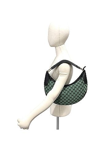Gucci GUCCI GG Logo Pattern Canvas Leather Semi-One Shoulder Bag Handbag Green Black 23133 (view 2)