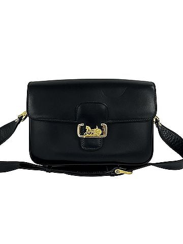 Céline CELINE Vintage Calf Leather Semi-One Shoulder Bag/Pochette with Carriage Hardware, Navy, 28883 (view 1)