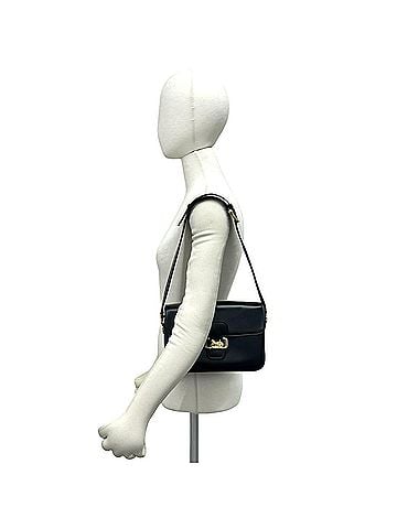 Céline CELINE Vintage Calf Leather Semi-One Shoulder Bag/Pochette with Carriage Hardware, Navy, 28883 (view 2)