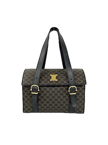 Céline CELINE Macadam Blazon Pattern Triomphe Logo Hardware Leather Handbag Mini Boston Bag Brown 58735 (view 1)