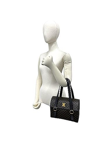 Céline CELINE Macadam Blazon Pattern Triomphe Logo Hardware Leather Handbag Mini Boston Bag Brown 58735 (view 2)