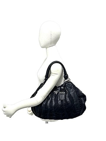 Prada PRADA Prada Logo Hardware Leather Genuine Tessuto Pocono Nylon Tote Bag Handbag Black 20222 (view 2)