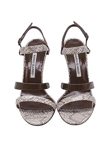 Manolo Blahnik Manolo Blahnik Villano Strappy Sandal Heels in Brown Snakeskin Leather (view 2)