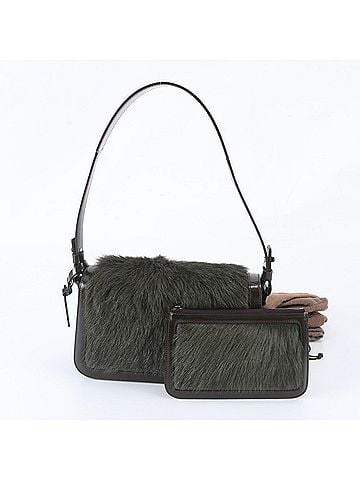 Céline Celine Leather Shoulder Bag with Real Fur Pouch, One-Handle Tote Bag, Handbag for Women (view 1)