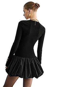 Commense Bubble Hem Long-Sleeve Knit Mini Dress Casual Dress (view 2)