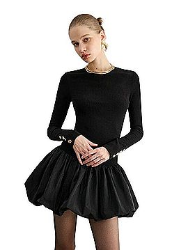 Commense Bubble Hem Long-Sleeve Knit Mini Dress Casual Dress (view 1)