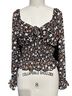 E&M Collection 100% Poly Chiffon Floral Black White Orange Long Sleeve Blouse Size S - photo 1