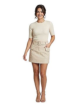 Express Neutral Belted Mini Skirt Faux Leather Skirt (view 1)