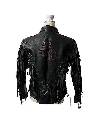 Unik Purple Rose Fringe Moto Leather Jacket (view 2)