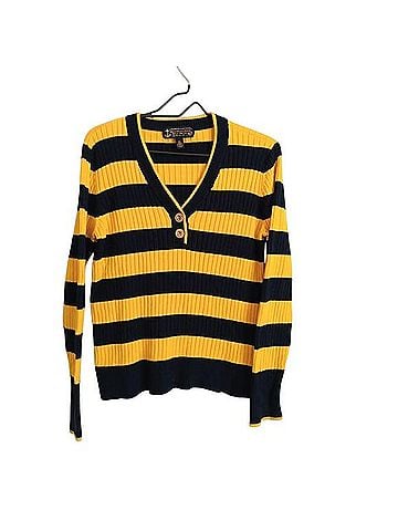 Ralph Lauren Lauren Jeans Co. Ralph Lauren striped ribbed knit henley sweater Pullover Sweater (view 1)