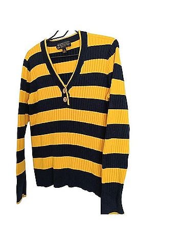 Ralph Lauren Lauren Jeans Co. Ralph Lauren striped ribbed knit henley sweater Pullover Sweater (view 2)