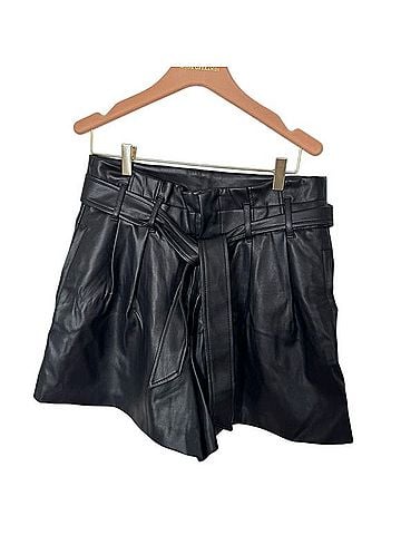 Zara High Waist Black Leather Shorts Shorts (view 1)