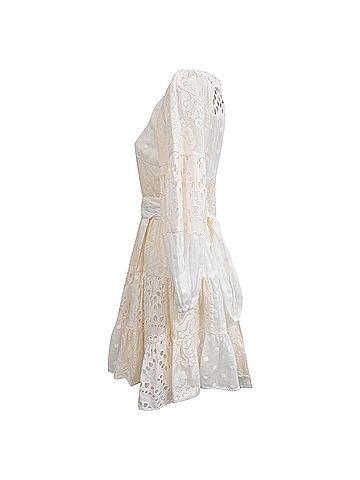 Zimmermann Zimmermann Tiered Embroidered Broderie Anglaise Mini Wrap Dress in White Ramie (view 2)