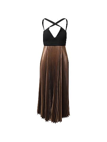 A.L.C. A.L.C Alba Pleated Evening Dress in Bronze/Black Polyester (view 1)