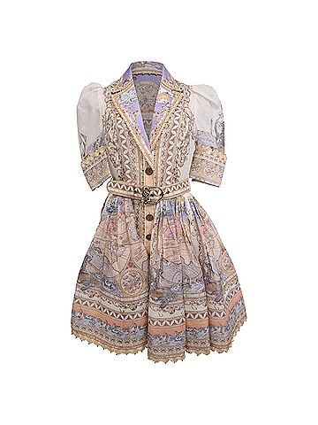 Zimmermann Zimmermann High Tide Mini Shirt Dress in Multicolor Linen (view 1)