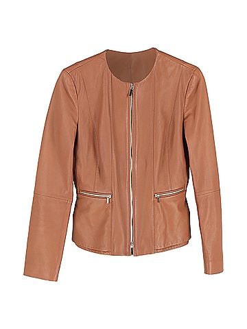 HUGO BOSS Hugo Boss Zip-Up Jacket wit Pockets in Brown Lamb Leather (view 1)