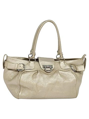 Salvatore Ferragamo Gancini Tote Leather Silver Leather Tote Bag Bag (view 1)