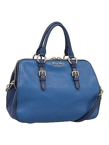 Miu Miu Madras Bowler Leather Blue Leather Handbag (view 1)