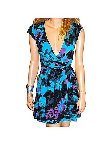 Banana Republic Aqua Floral Wrap Dress Casual Dress (view 1)