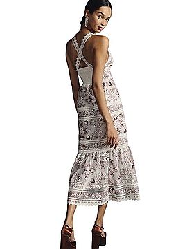 Anthropologie Tiered V-Neck Embroidered Midi Floral Dress Cocktail Dress (view 2)