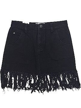 The Rockn Rev Kelly denim gray tassel hem mini Denim Skirt (view 1)