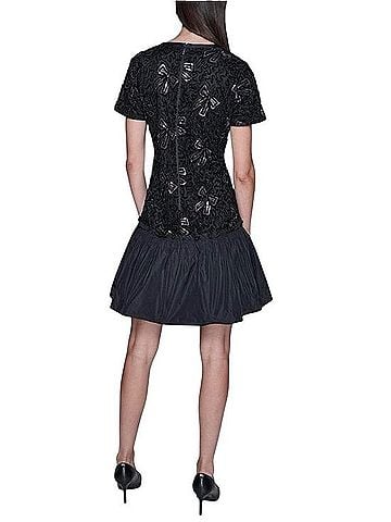 KARL Karl Lagerfeld Sequin Bow Applique Drop-Waist Dress Cocktail Dress (view 2)