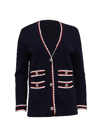 Maje Maje Moulinette Contrast Trim Cardigan in Navy Blue Cotton (view 1)