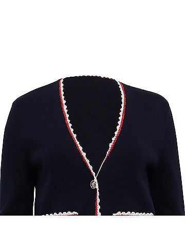 Maje Maje Moulinette Contrast Trim Cardigan in Navy Blue Cotton (view 2)
