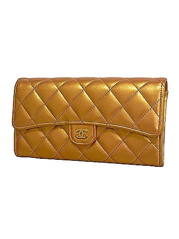Chanel Chanel long wallet, Matelassé lambskin, metallic orange, women's. (view 1)