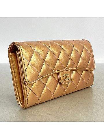 Chanel Chanel long wallet, Matelassé lambskin, metallic orange, women's. (view 2)