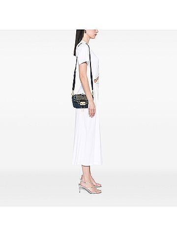Miu Miu Denim Grommet and Crystal Embellished Biker Crossbody (view 2)
