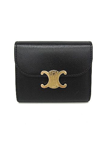 Céline Celine Triomphe Small Flap Wallet 10D783 Women's Leather Wallet (tri-fold) Black (view 1)