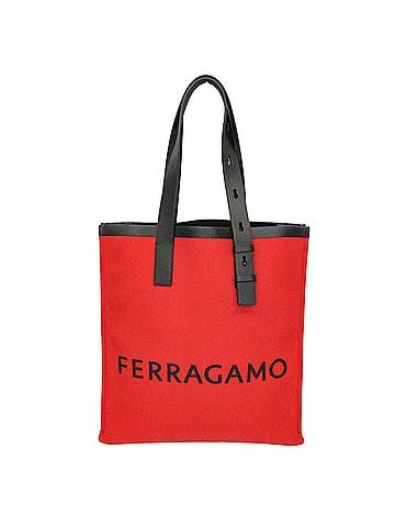 Salvatore Ferragamo Salvatore Ferragamo North South Tote Men's Canvas,Leather Tote Bag Black,Red Color (view 1)