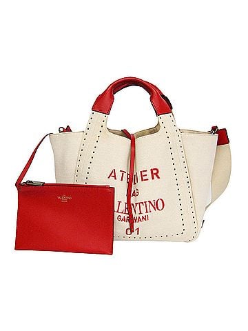 Valentino Garavani Valentino Garavani Atelier Bag 01 Small VW2B0H86NIZ Men,Women Leather,Canvas Shoulder Bag,Tote Bag Red Color,White (view 1)