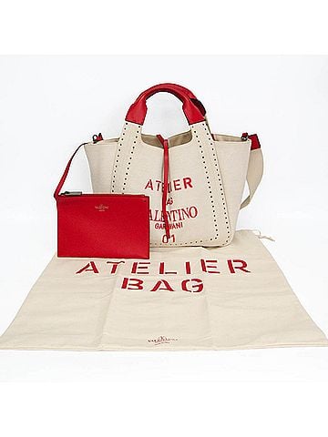 Valentino Garavani Valentino Garavani Atelier Bag 01 Small VW2B0H86NIZ Men,Women Leather,Canvas Shoulder Bag,Tote Bag Red Color,White (view 2)