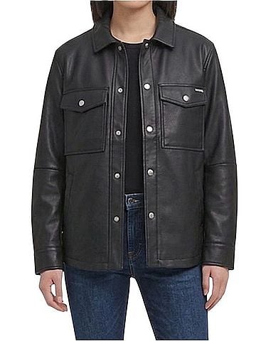 CALVIN KLEIN JEANS Snap-Front Bomber Faux Leather Jacket (view 1)
