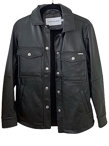 CALVIN KLEIN JEANS Snap-Front Bomber Faux Leather Jacket (view 2)
