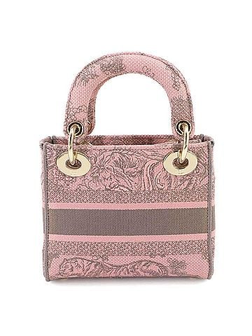 Christian Dior Christian Dior Lady D-Lite Mini 2-way Hand/Shoulder Handbag, Canvas, Pink/Gray. (view 1)