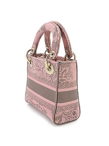 Christian Dior Christian Dior Lady D-Lite Mini 2-way Hand/Shoulder Handbag, Canvas, Pink/Gray. (view 2)