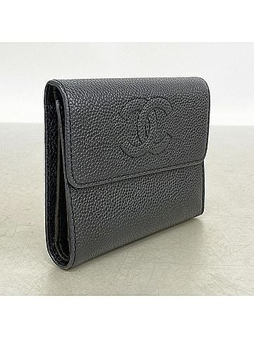 Chanel Chanel Tri-fold Wallet, Caviar Leather, Black, Women's (view 2)